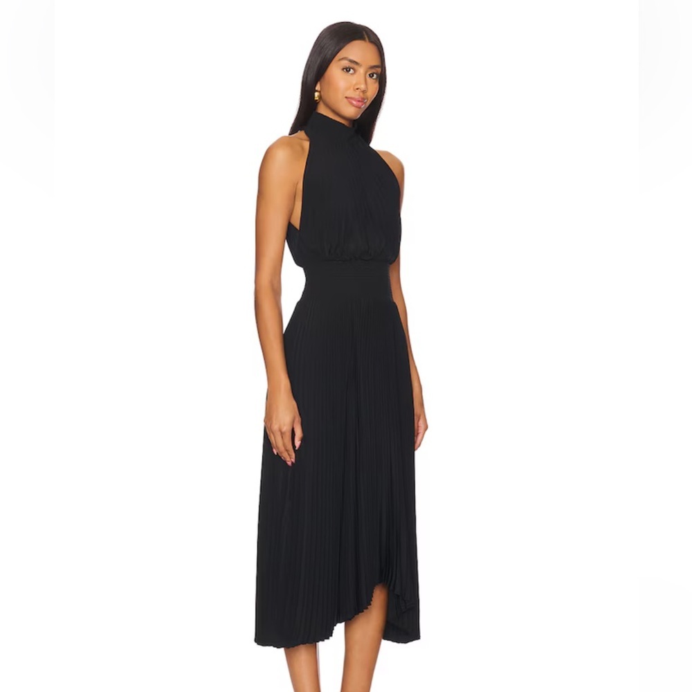 A.L.C. Renzo Black Matte Pleated Halter Midi Dress Size 0 - Picture 15 of 15
